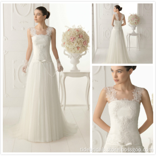 Simple A-Line Straps Tulle Women Wedding Gown Bridal Dress (102 OBED)